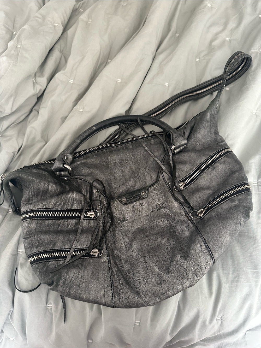 Botkier Sasha Metallic Pewter leather hobo shoulder bag